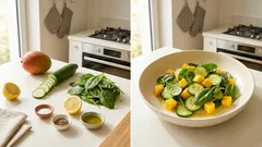Mango-Gurken-Salat mit Spinat: frisch in 10 Minuten mit Zitronen-Olivenöl-Dressing